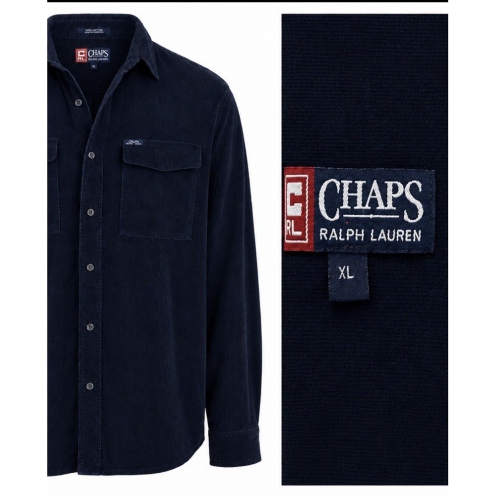CHAPS Ralph Lauren XL Long Sleeve Button Down Shirt  Corduroy Navy Utility
